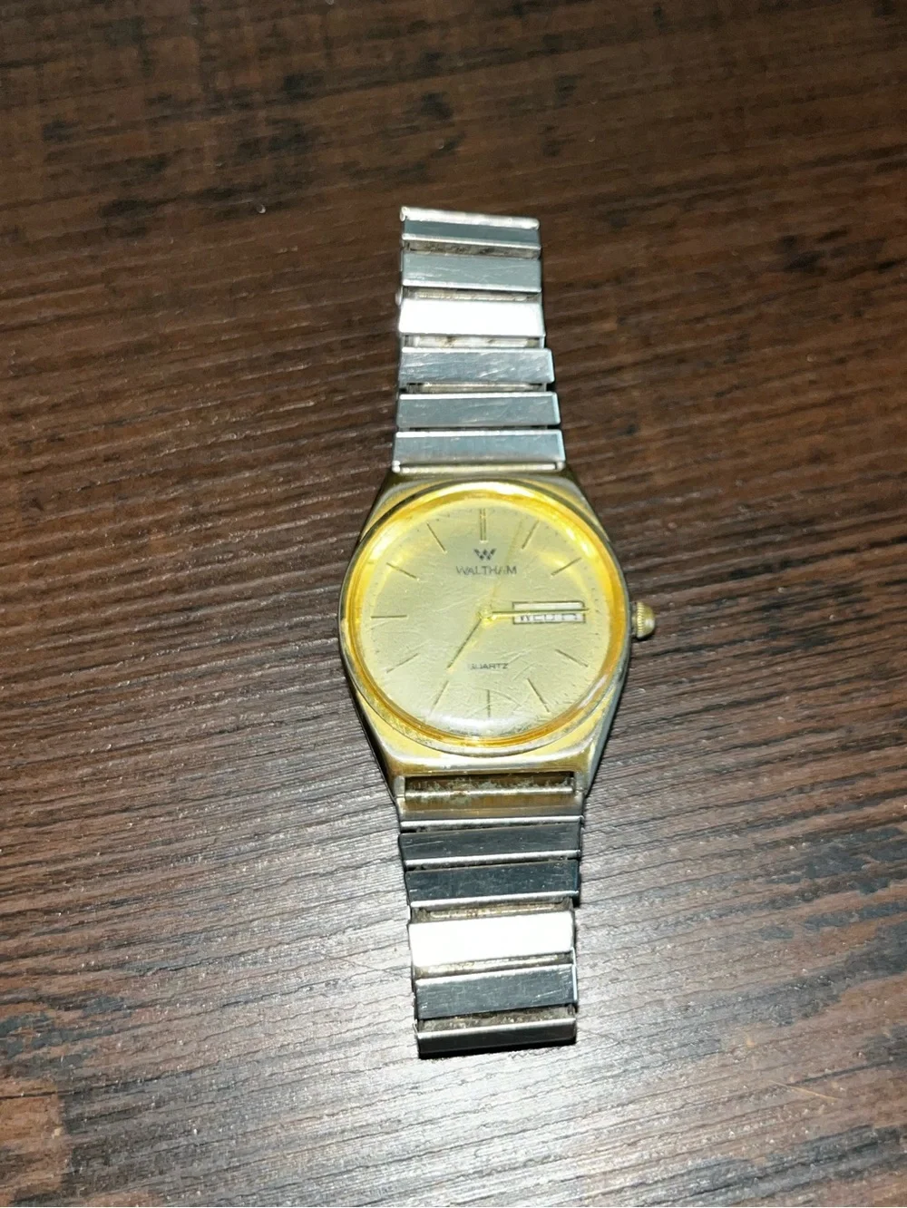 Waltham: Vintage Day/Date Watch: Light Scratches See Pics New Battery Flex Band